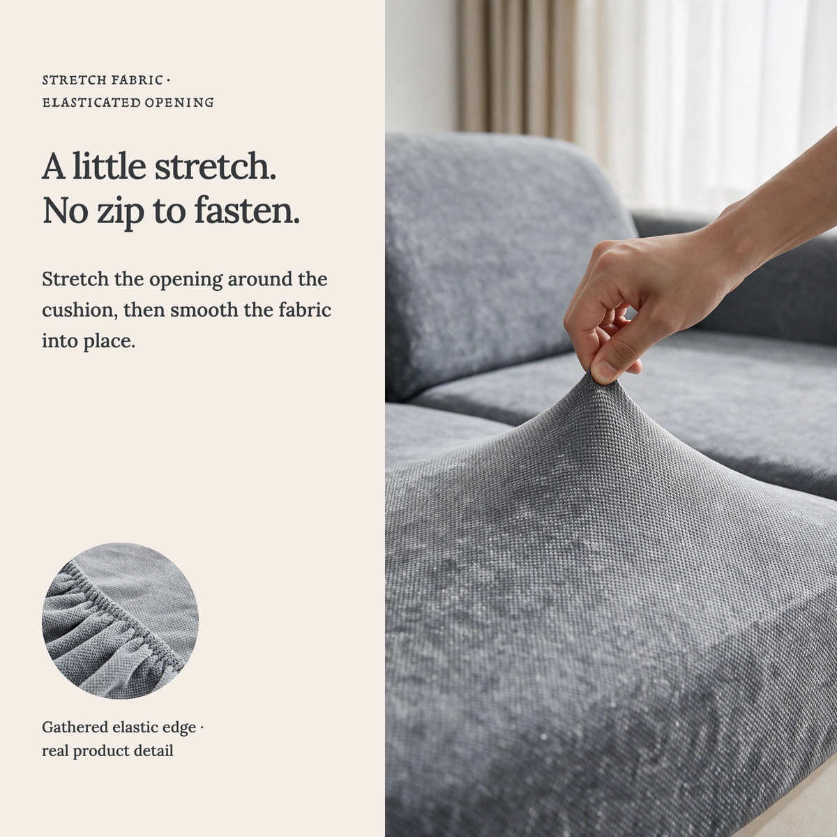 Housse de coussin de canapé Luma · Gris souris · Extensible — Un tissu extensible, sans fermeture éclair