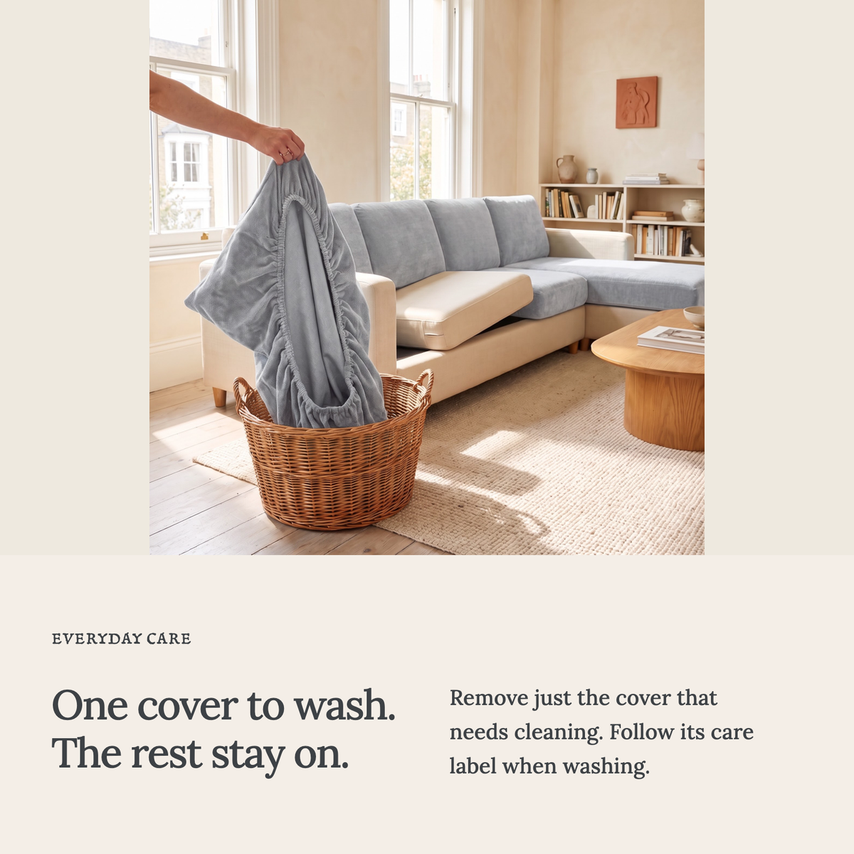Housse de coussin de canapé Luma · Gris clair · Extensible — Lavez une housse sans retirer les autres