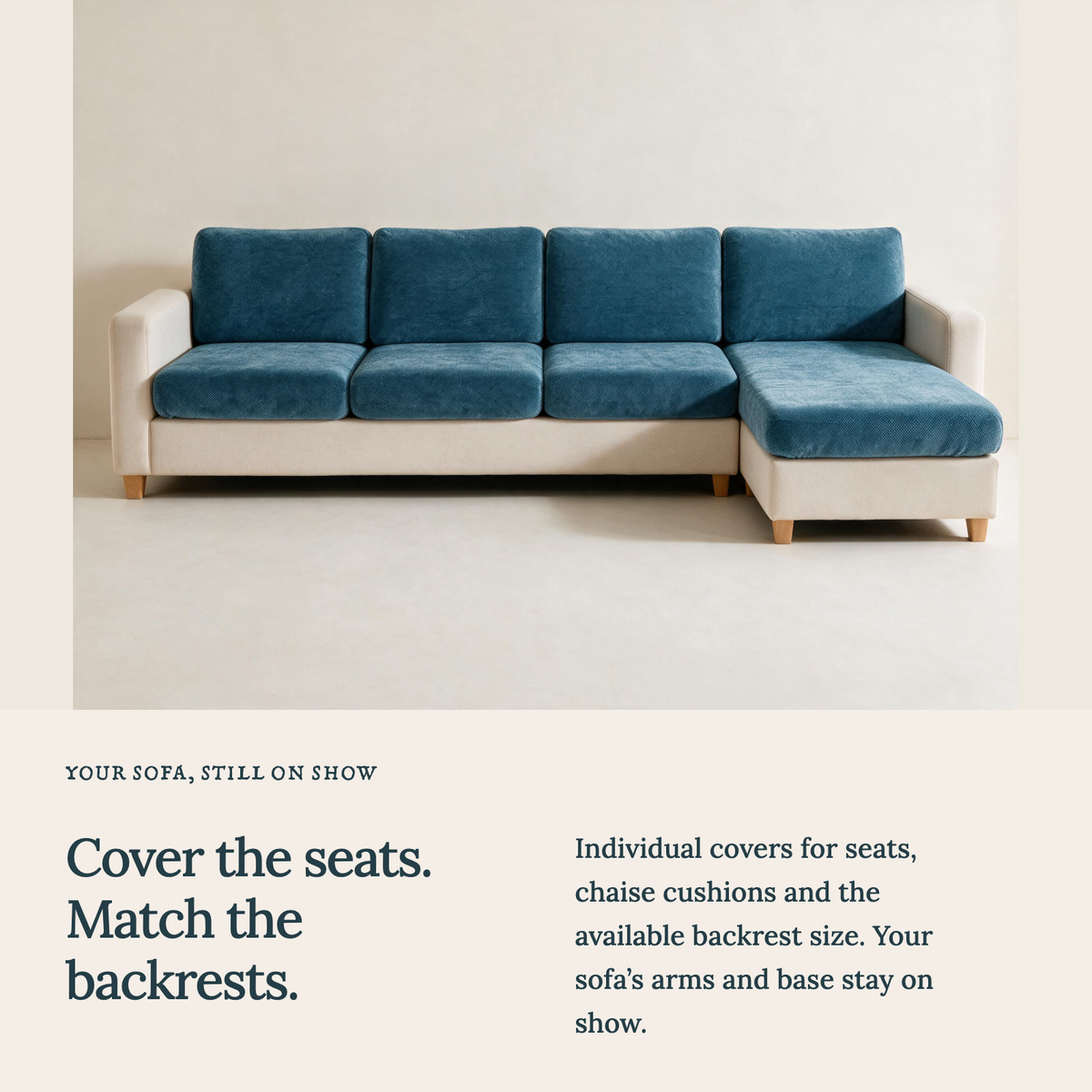 Housse de coussin de canapé Luma · Bleu pétrole · Extensible — Une housse pour chaque coussin