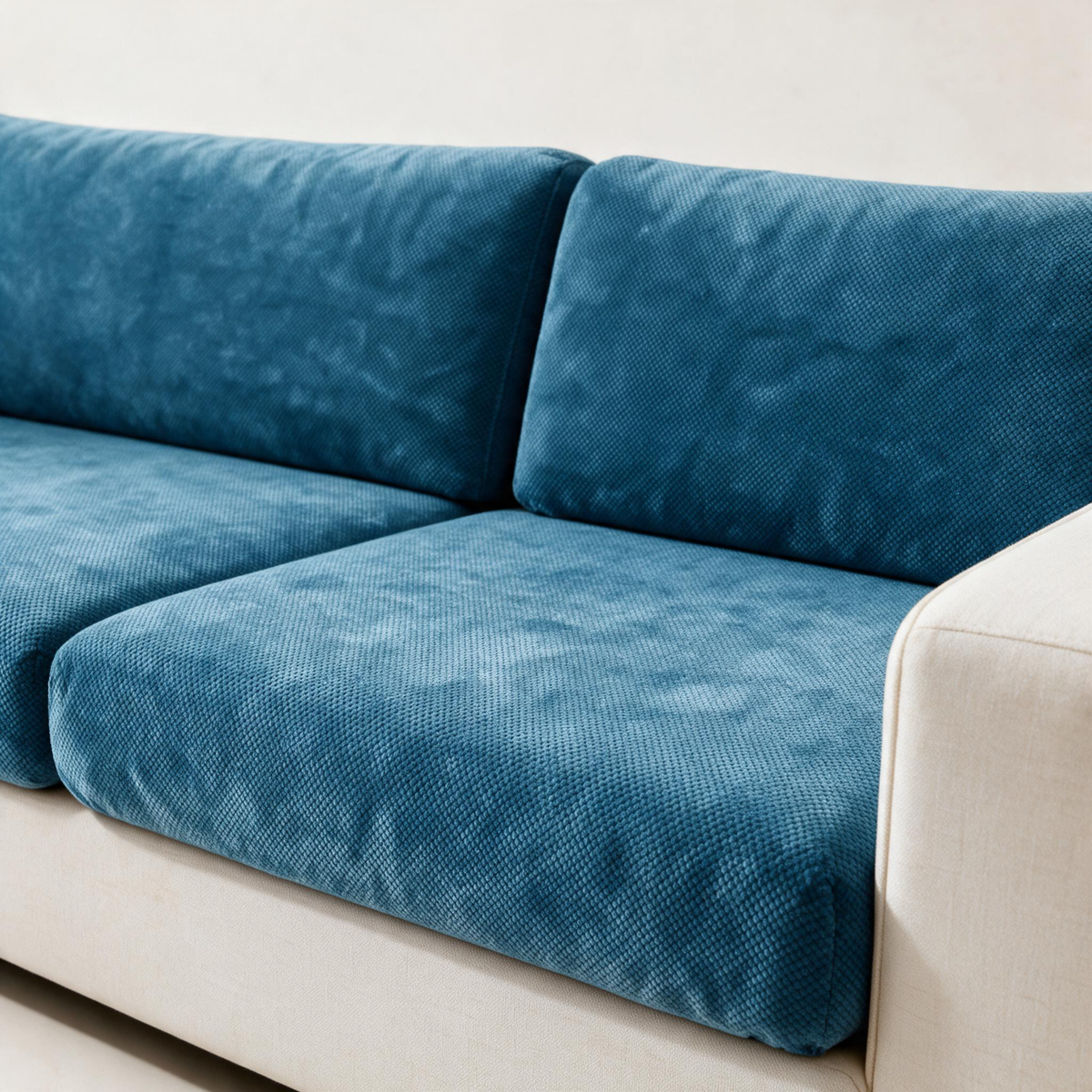 Housse de coussin de canapé Luma · Bleu pétrole · Extensible — Détail du tissu chenille