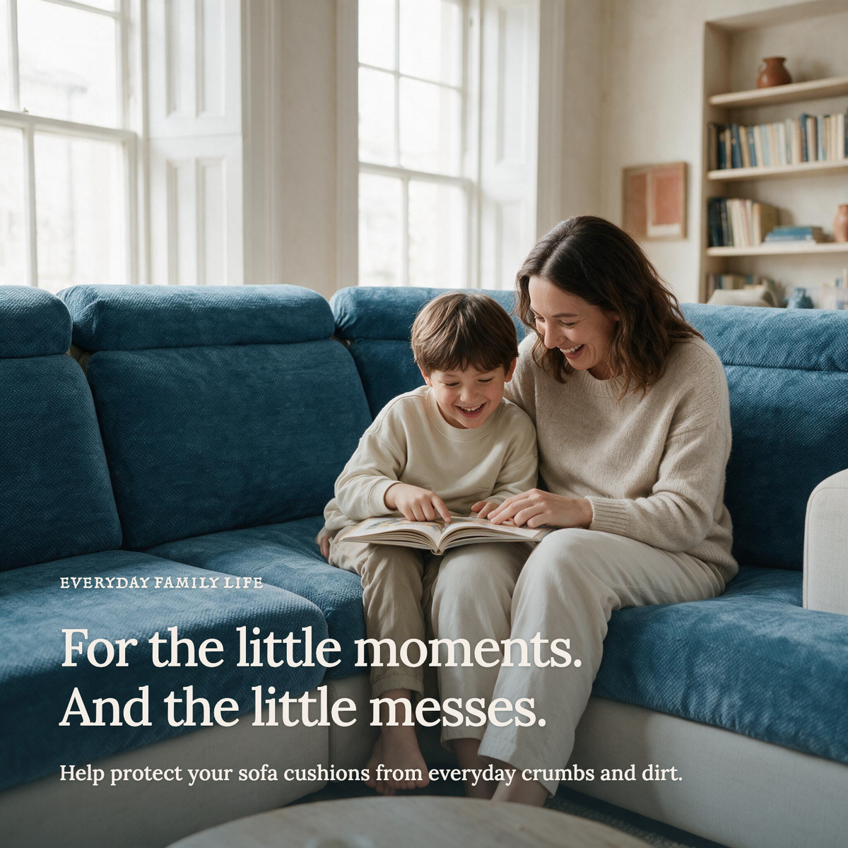 Housse de coussin de canapé Luma · Bleu pétrole · Extensible — Les petits moments du quotidien