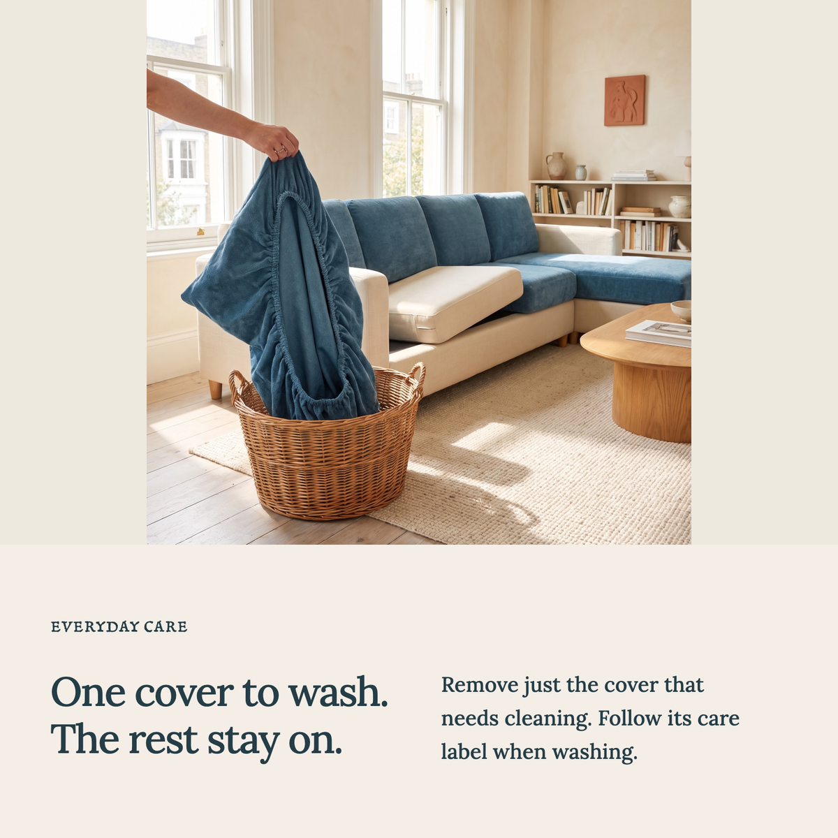 Housse de coussin de canapé Luma · Bleu pétrole · Extensible — Lavez une housse sans retirer les autres