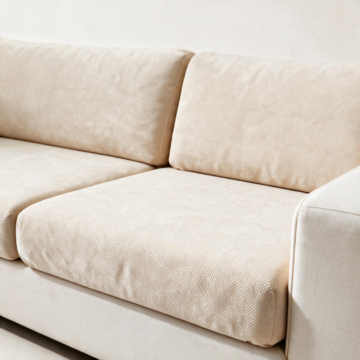 Housse de coussin de canapé Luma · Beige · Extensible — Détail du tissu chenille