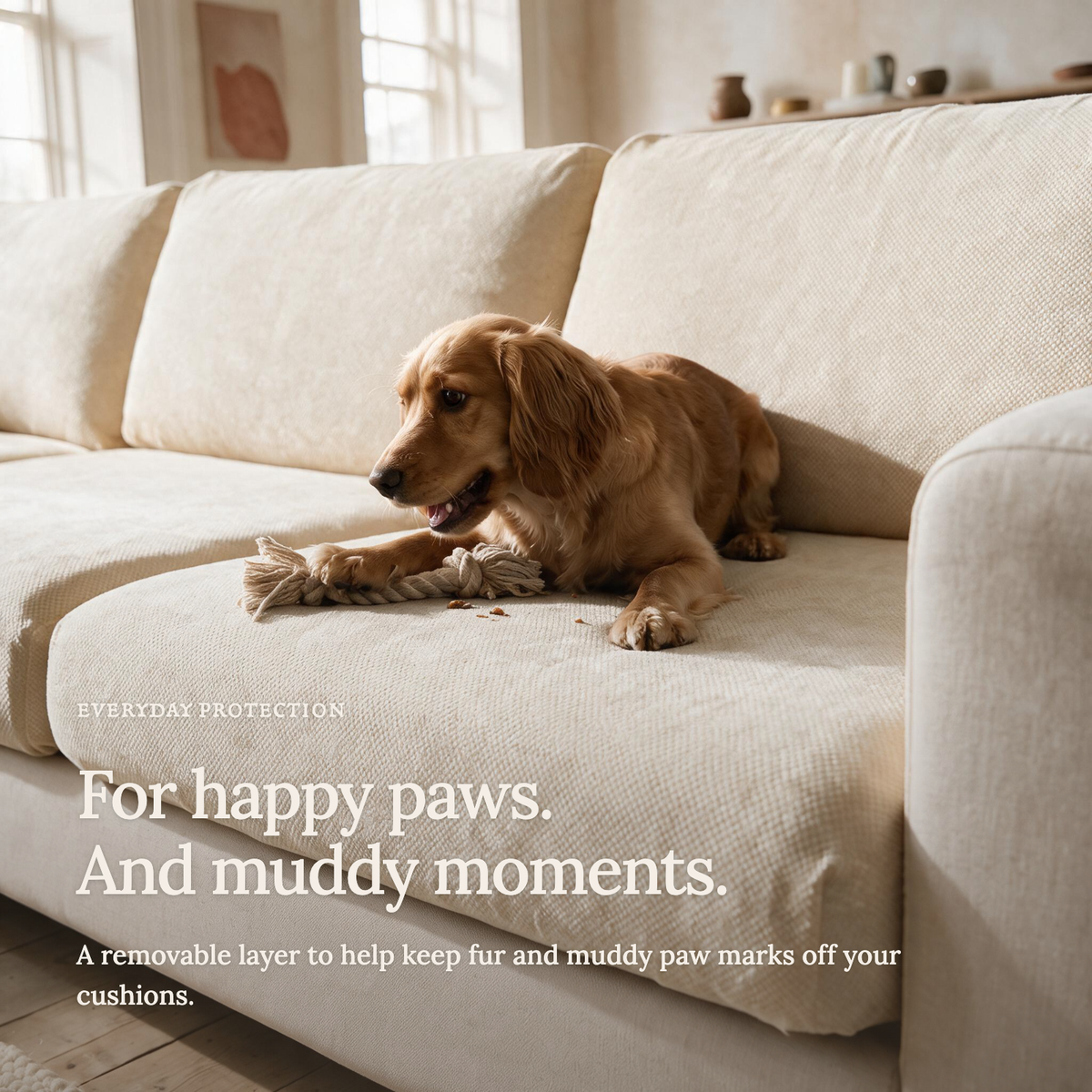 Housse de coussin de canapé Luma · Beige · Extensible — Le confort au quotidien avec vos animaux