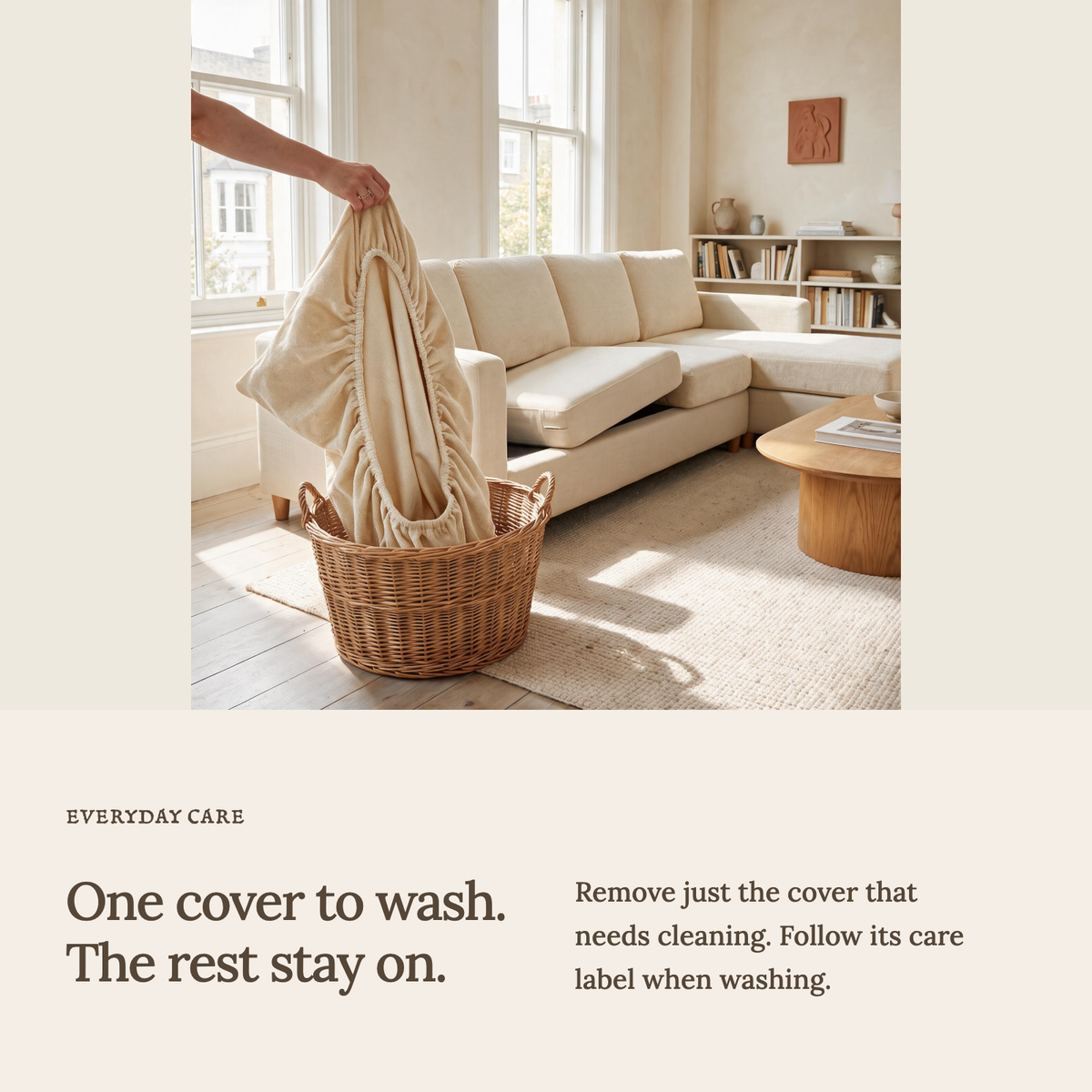 Housse de coussin de canapé Luma · Beige · Extensible — Lavez une housse sans retirer les autres