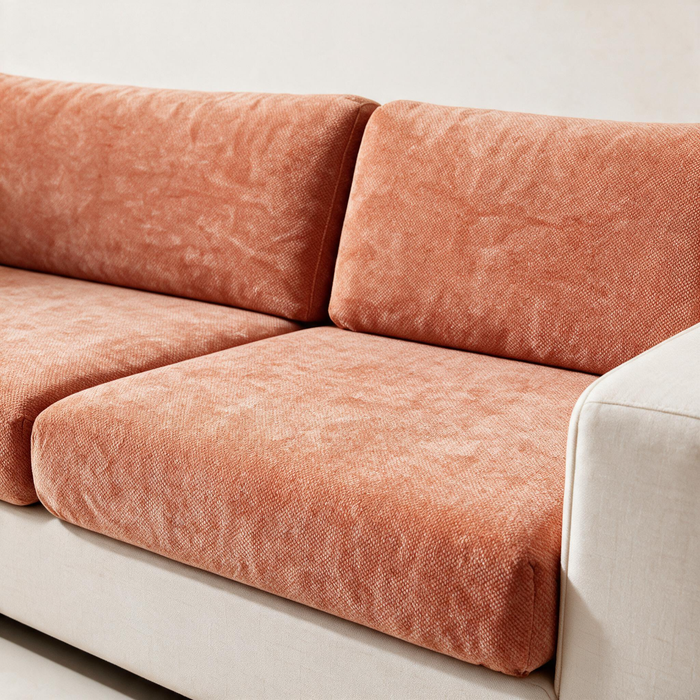 Housse de coussin de canapé Luma · Orange · Extensible — Détail du tissu chenille