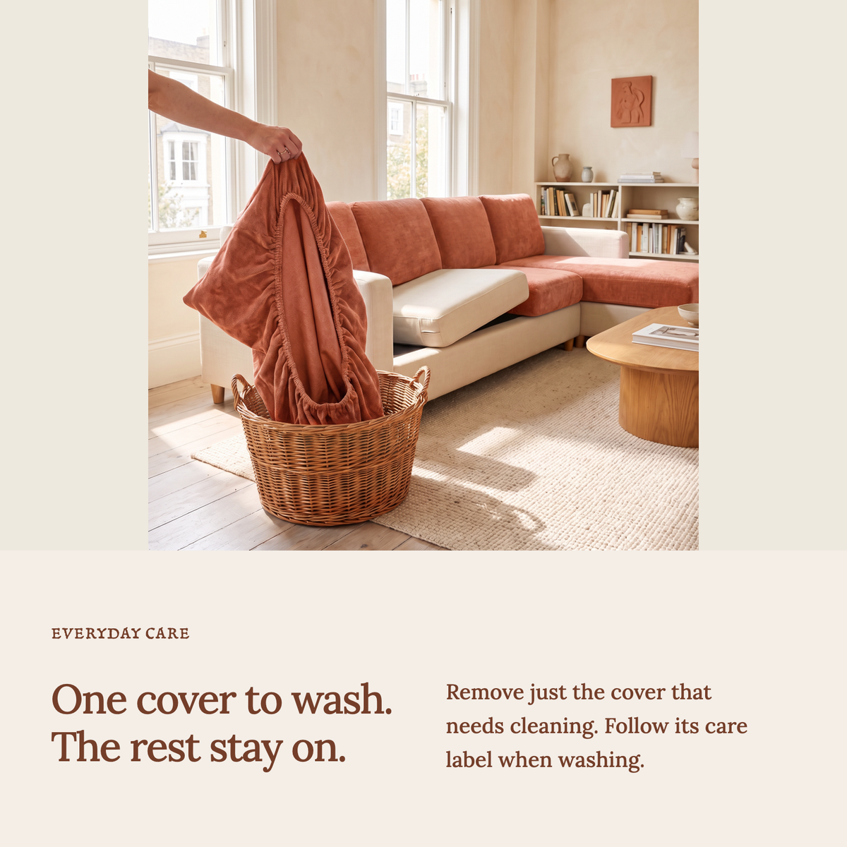 Housse de coussin de canapé Luma · Orange · Extensible — Lavez une housse sans retirer les autres