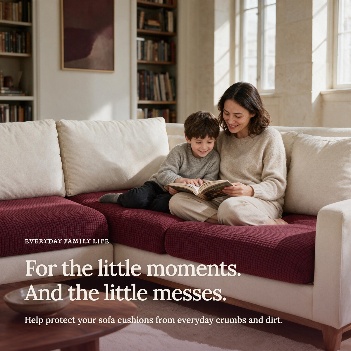 Housse de coussin de canapé Jacquard · Bordeaux · Extensible — Les petits moments du quotidien