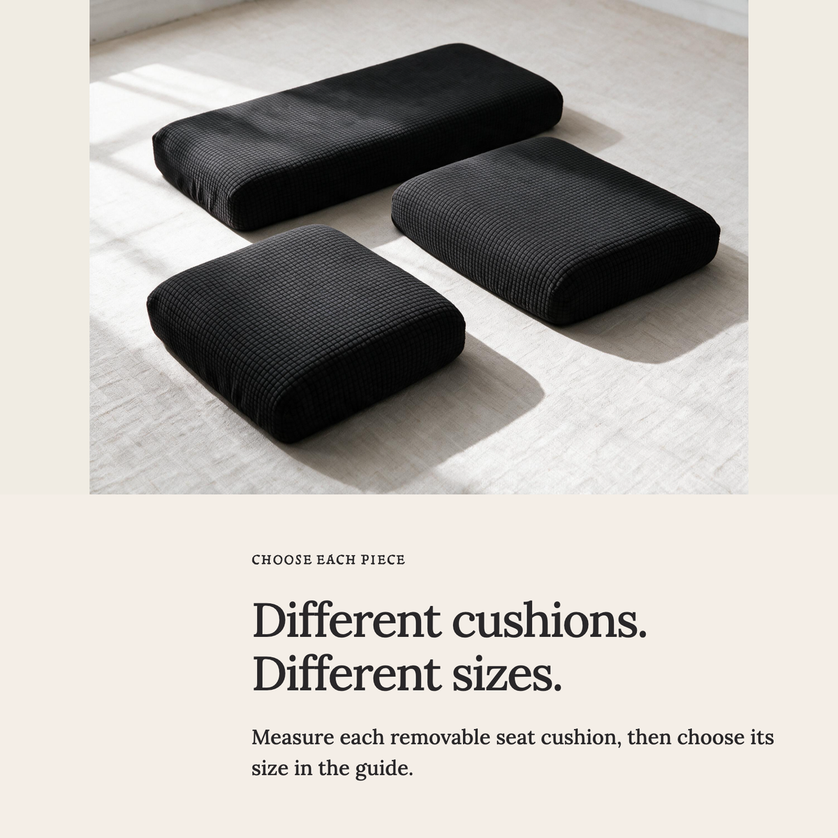 Housse de coussin de canapé Jacquard · Noir · Extensible — Choisir la bonne taille