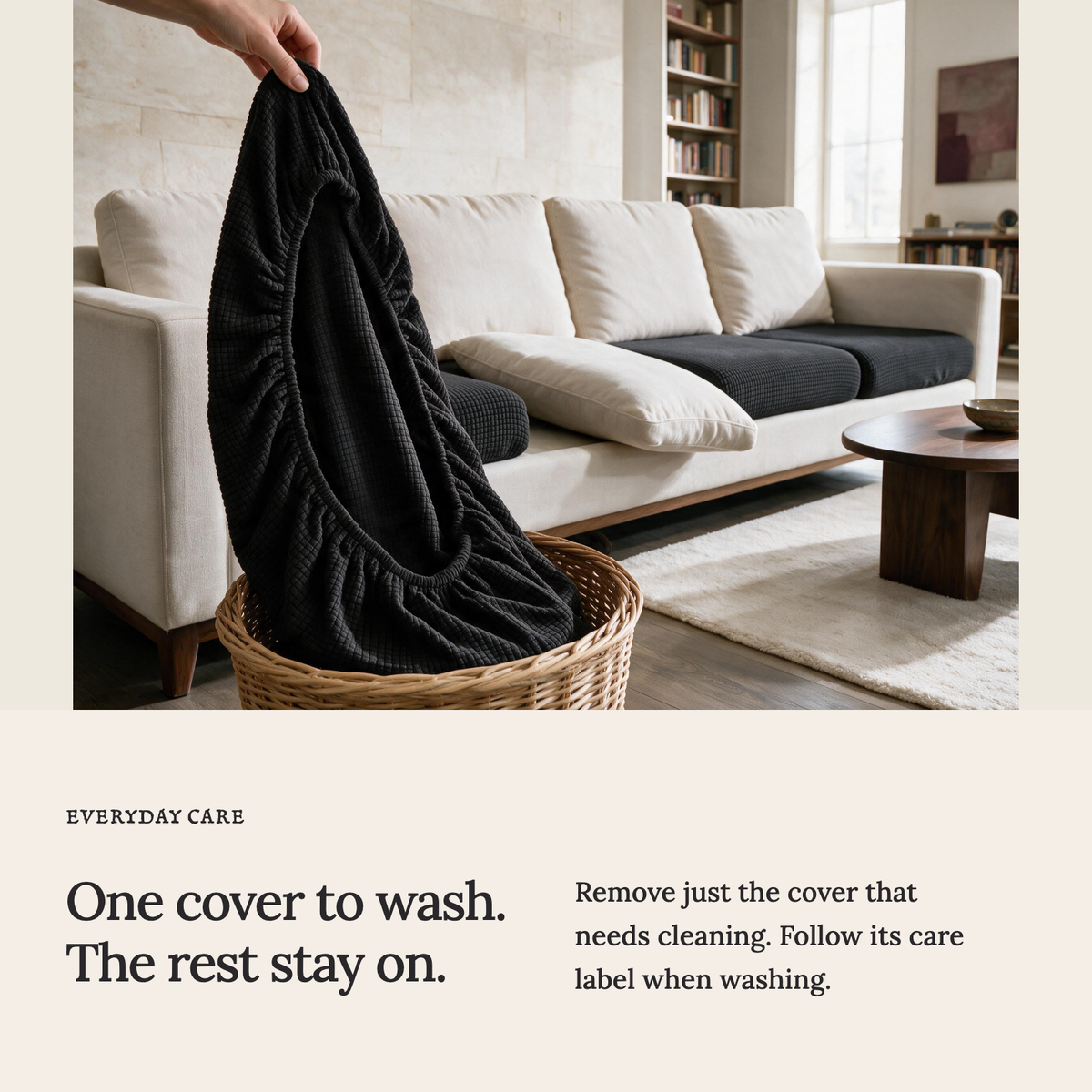 Housse de coussin de canapé Jacquard · Noir · Extensible — Lavez une housse sans retirer les autres