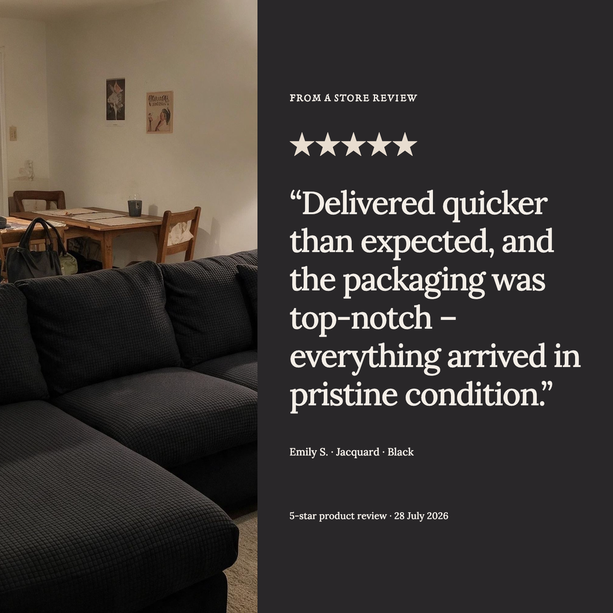 Housse de coussin de canapé Jacquard · Noir · Extensible — Un avis client de la boutique