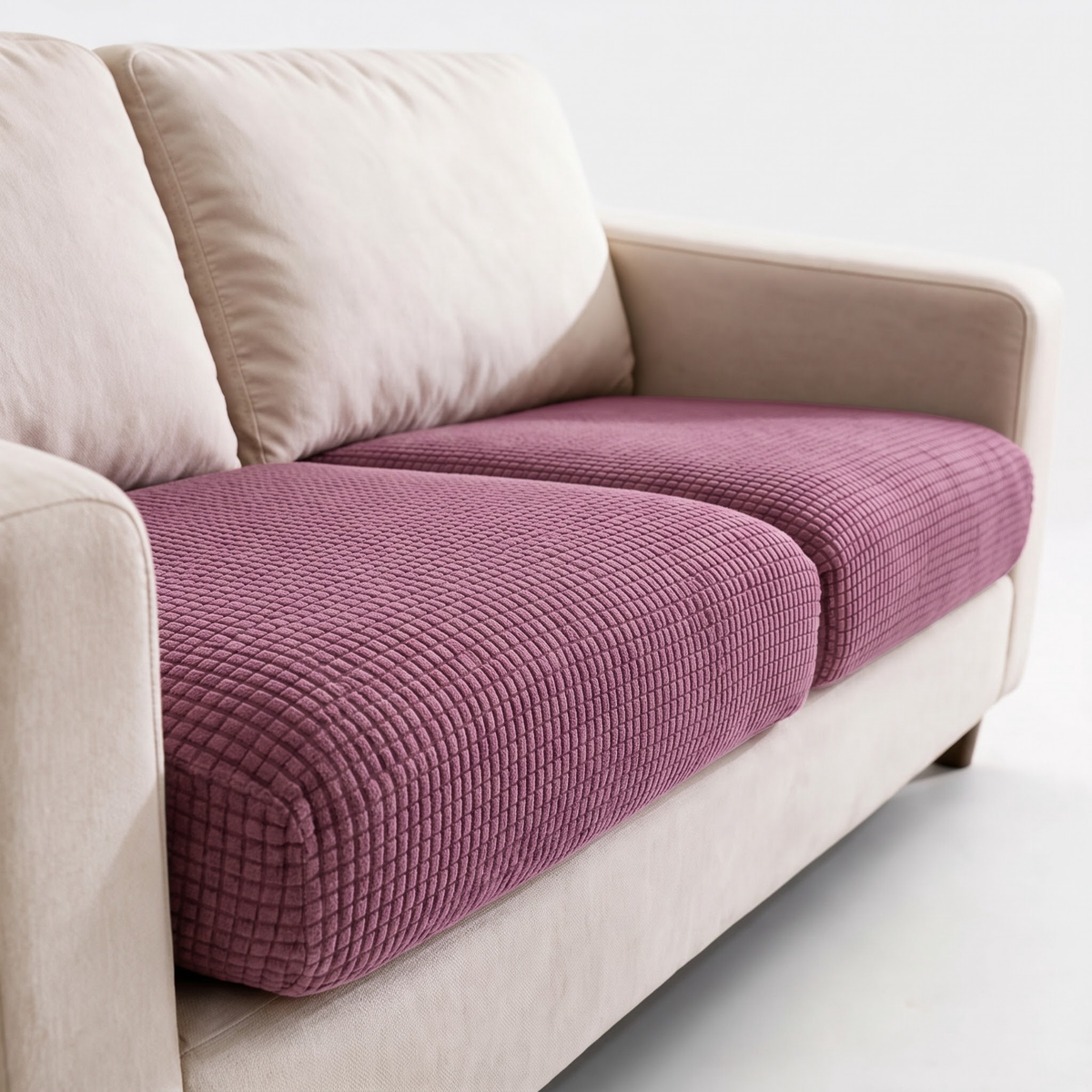 Housse de coussin de canapé Jacquard · Rose · Extensible — Détail du tissu jacquard