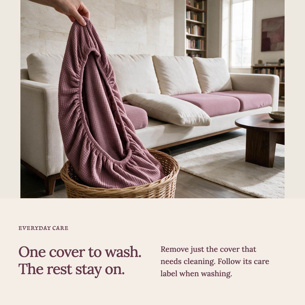Housse de coussin de canapé Jacquard · Rose · Extensible — Lavez une housse sans retirer les autres