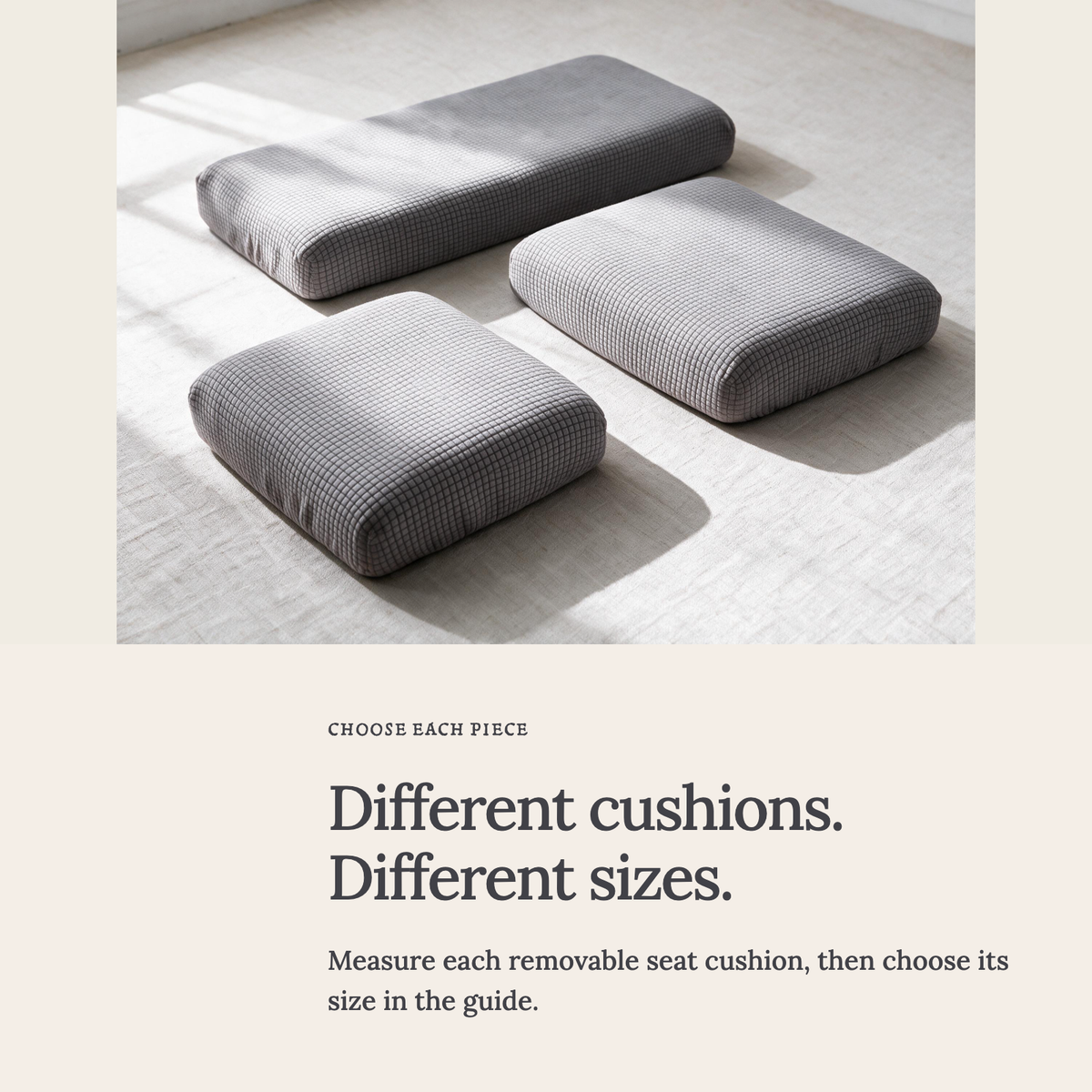 Housse de coussin de canapé Jacquard · Gris clair · Extensible — Choisir la bonne taille
