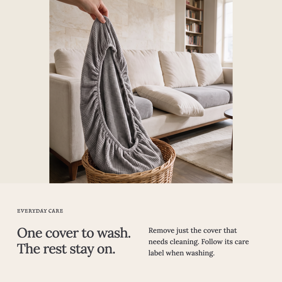 Housse de coussin de canapé Jacquard · Gris clair · Extensible — Lavez une housse sans retirer les autres