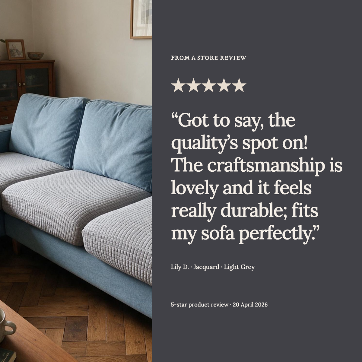 Housse de coussin de canapé Jacquard · Gris clair · Extensible — Un avis client de la boutique