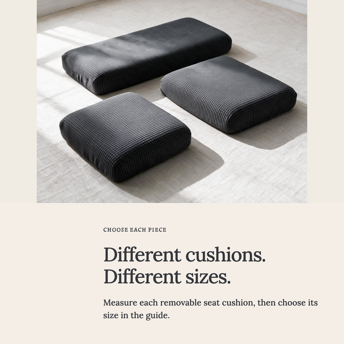 Housse de coussin de canapé Jacquard · Gris foncé · Extensible — Choisir la bonne taille