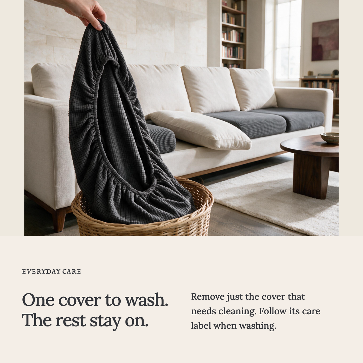 Housse de coussin de canapé Jacquard · Gris foncé · Extensible — Lavez une housse sans retirer les autres