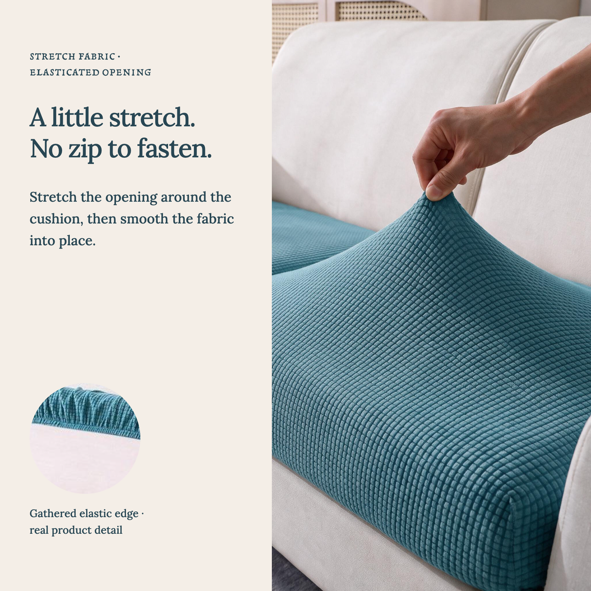 Housse de coussin de canapé Jacquard · Bleu ciel · Extensible — Un tissu extensible, sans fermeture éclair