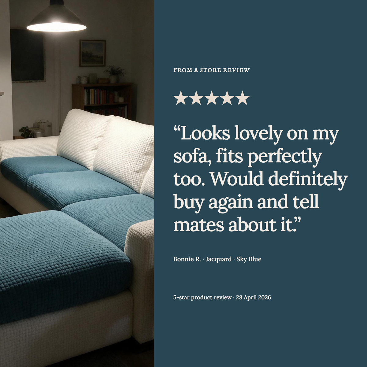 Housse de coussin de canapé Jacquard · Bleu ciel · Extensible — Un avis client de la boutique