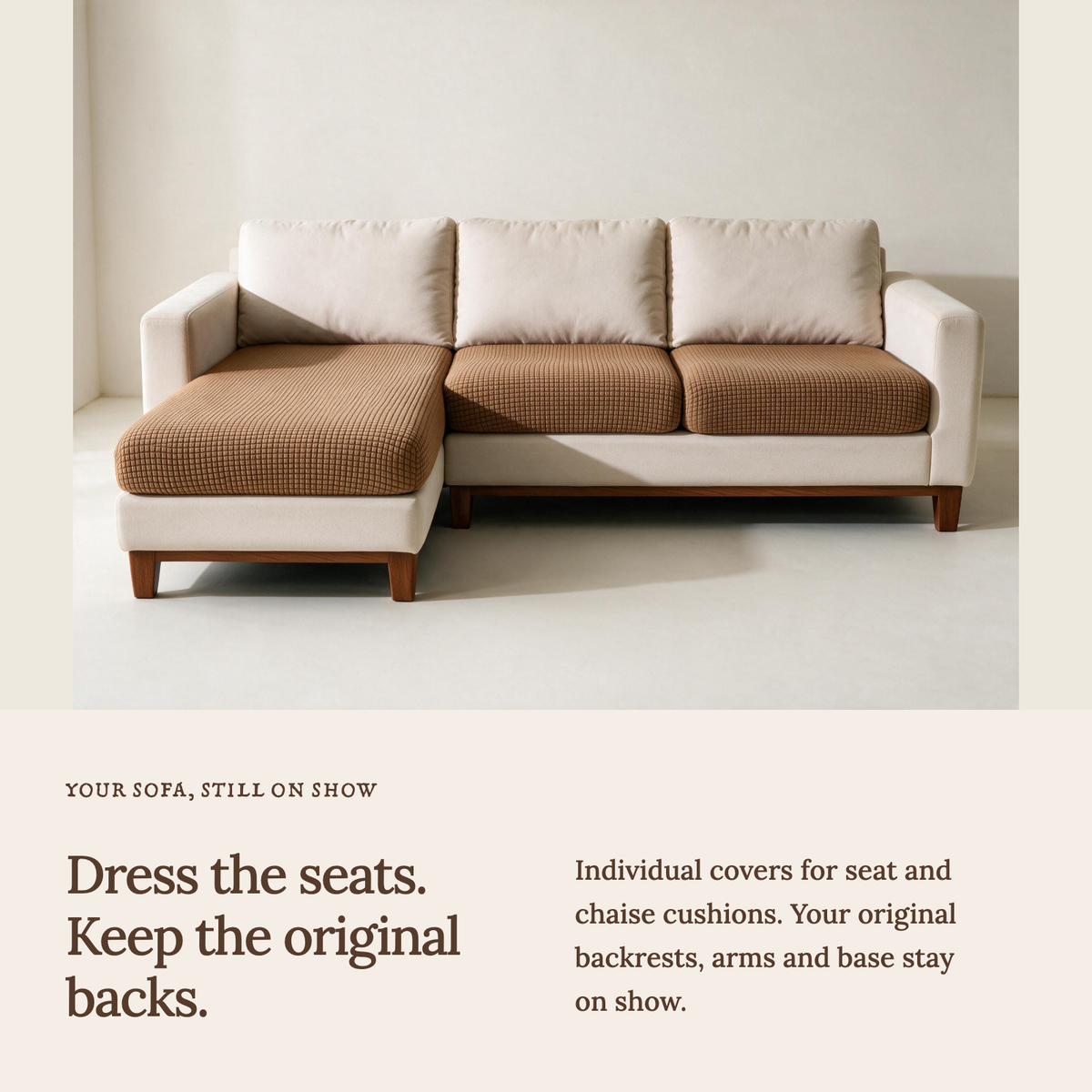 Housse de coussin de canapé Jacquard · Tabac · Extensible — Une housse pour chaque coussin