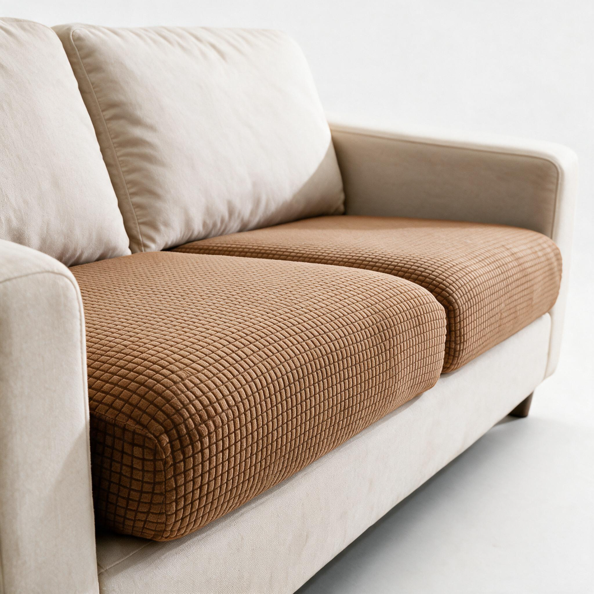 Housse de coussin de canapé Jacquard · Tabac · Extensible — Détail du tissu jacquard
