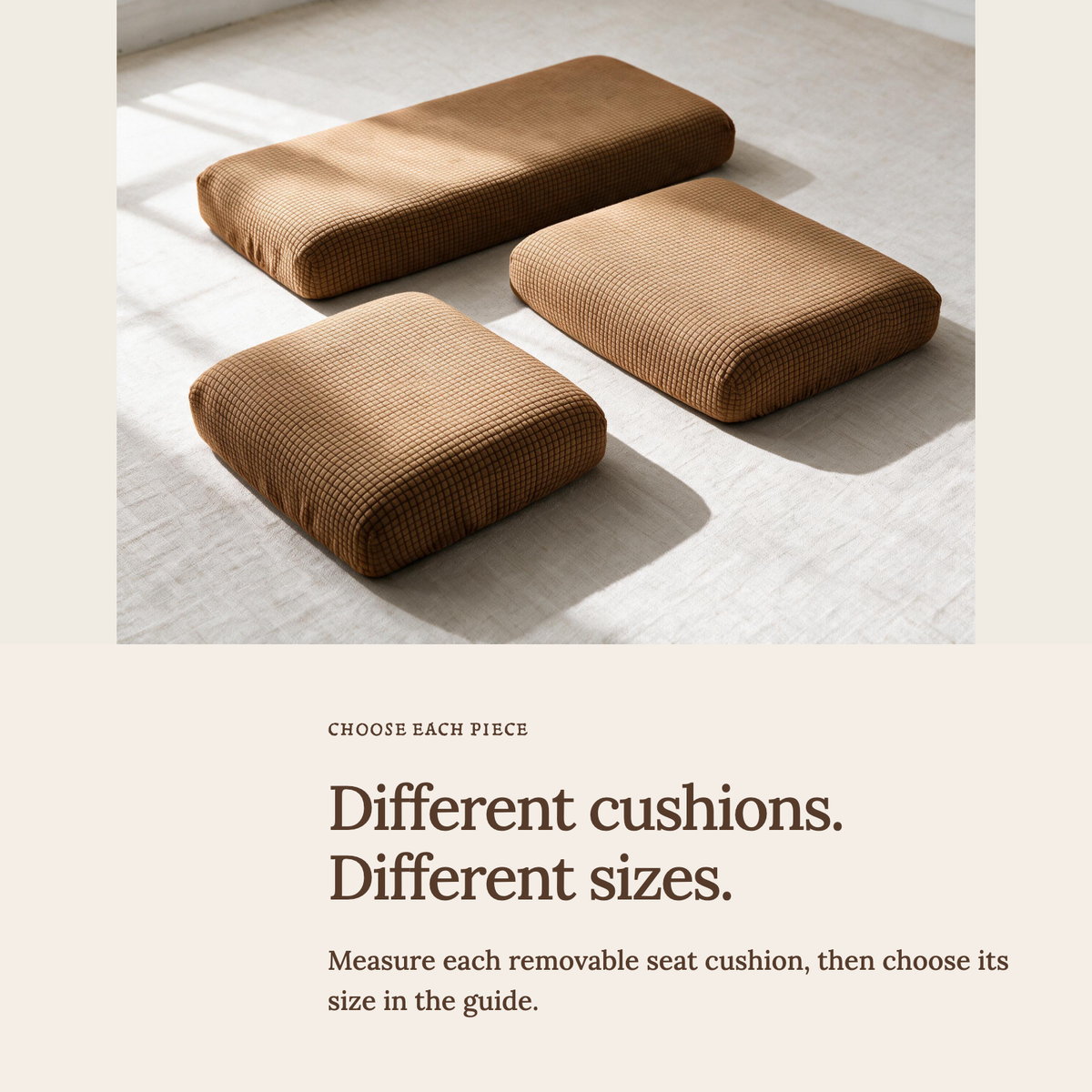 Housse de coussin de canapé Jacquard · Tabac · Extensible — Choisir la bonne taille