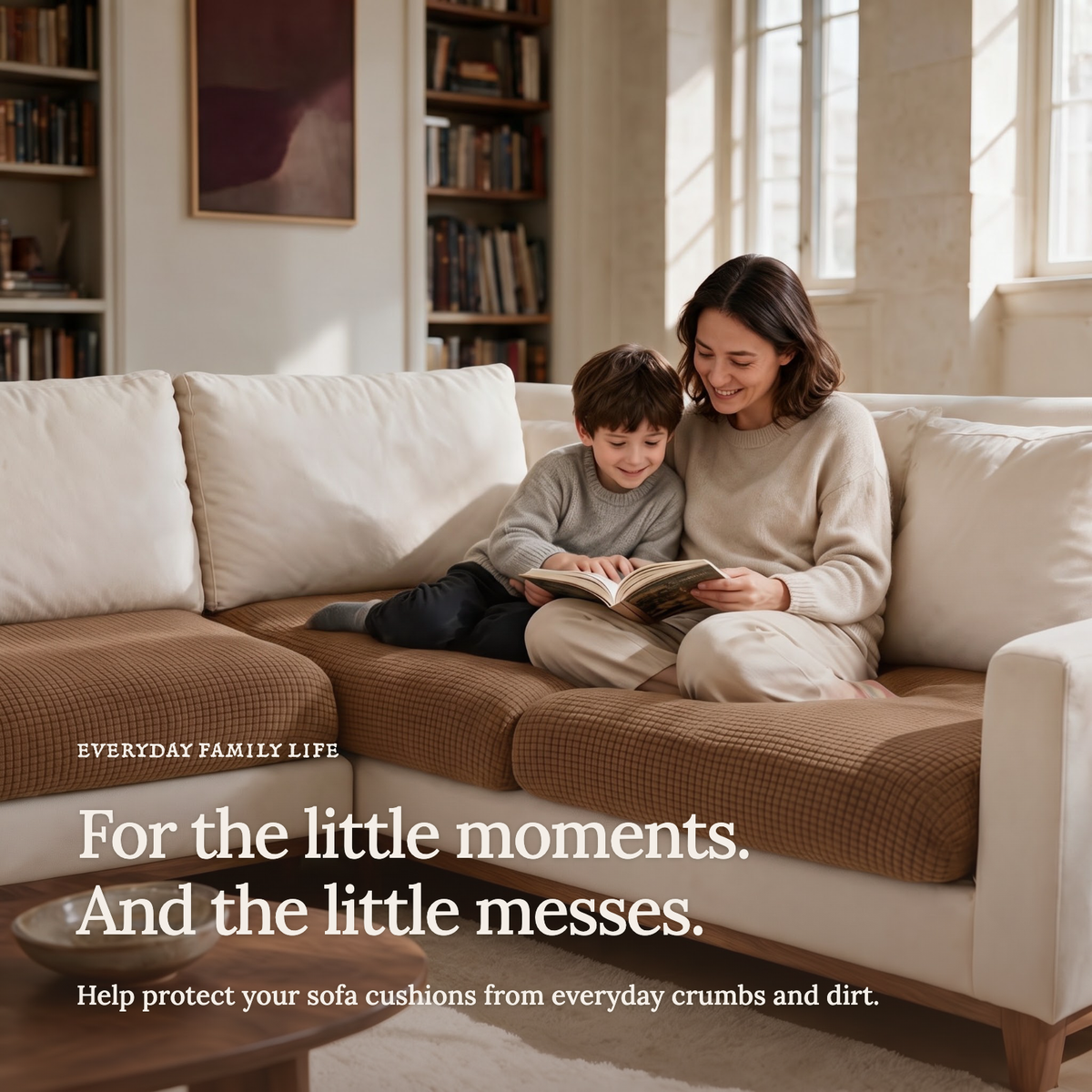 Housse de coussin de canapé Jacquard · Tabac · Extensible — Les petits moments du quotidien