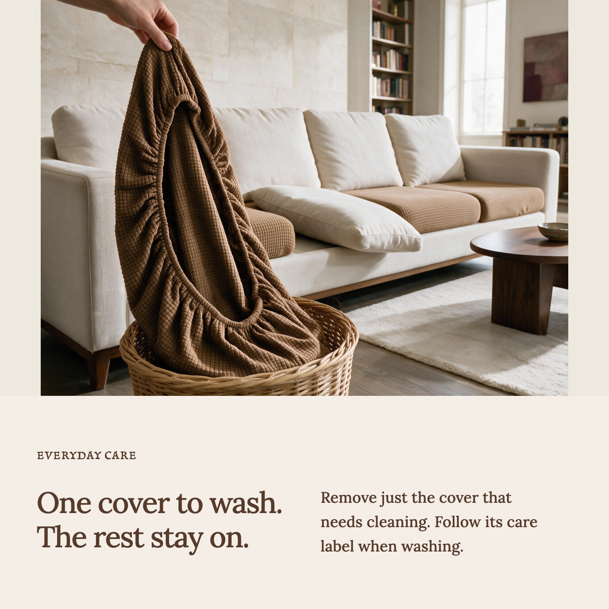 Housse de coussin de canapé Jacquard · Tabac · Extensible — Lavez une housse sans retirer les autres