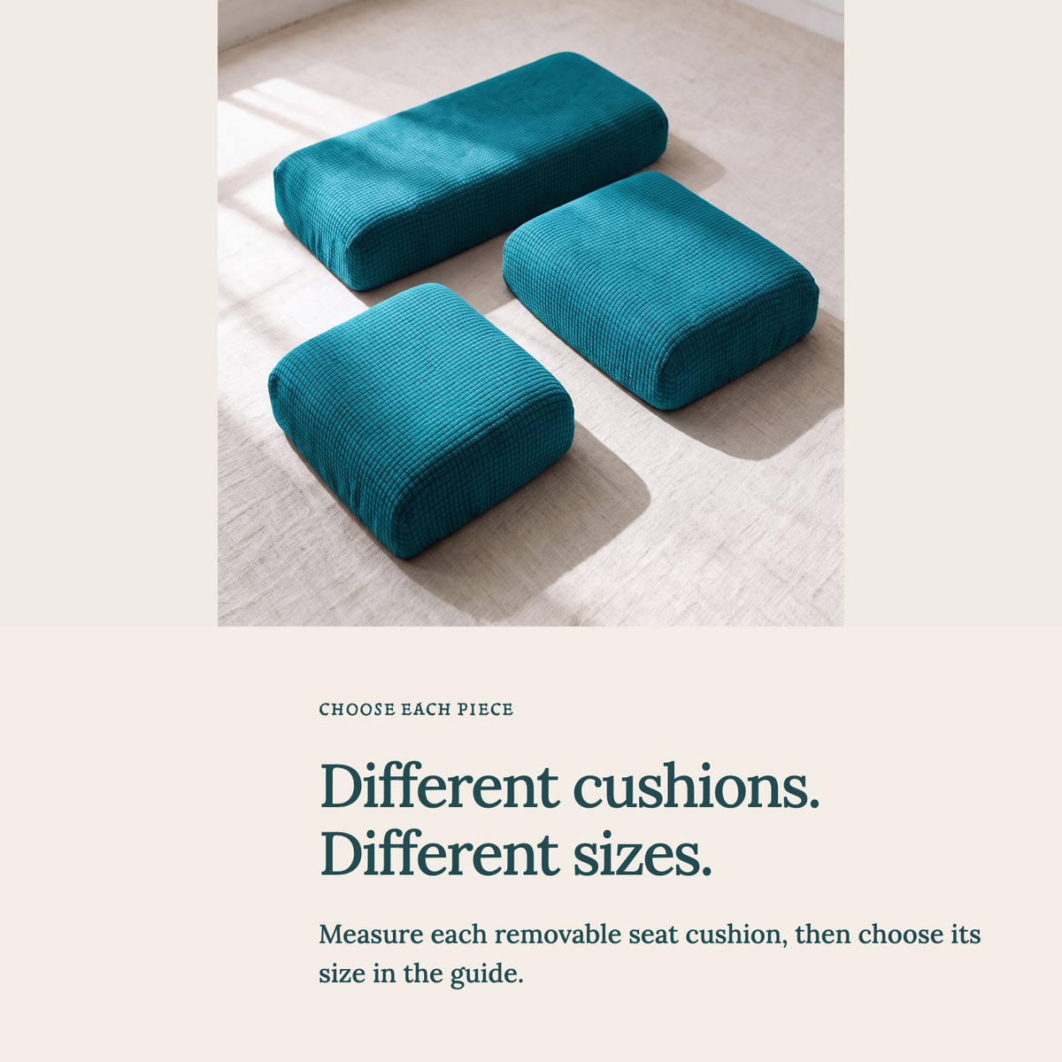 Housse de coussin de canapé Jacquard · Bleu canard · Extensible — Choisir la bonne taille