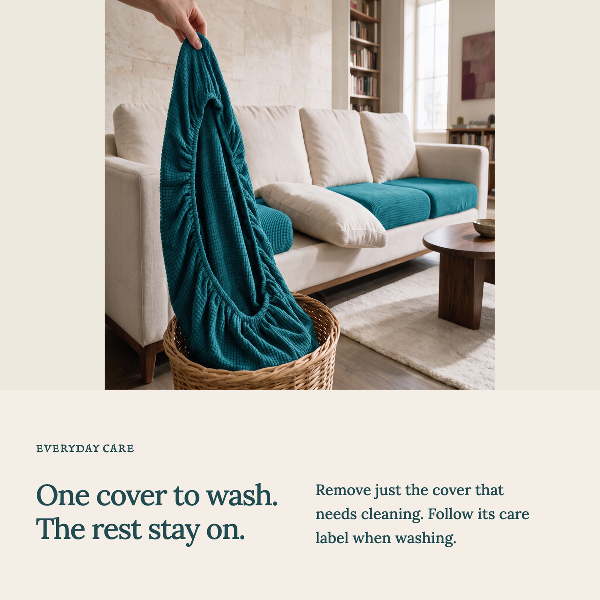 Housse de coussin de canapé Jacquard · Bleu canard · Extensible — Lavez une housse sans retirer les autres