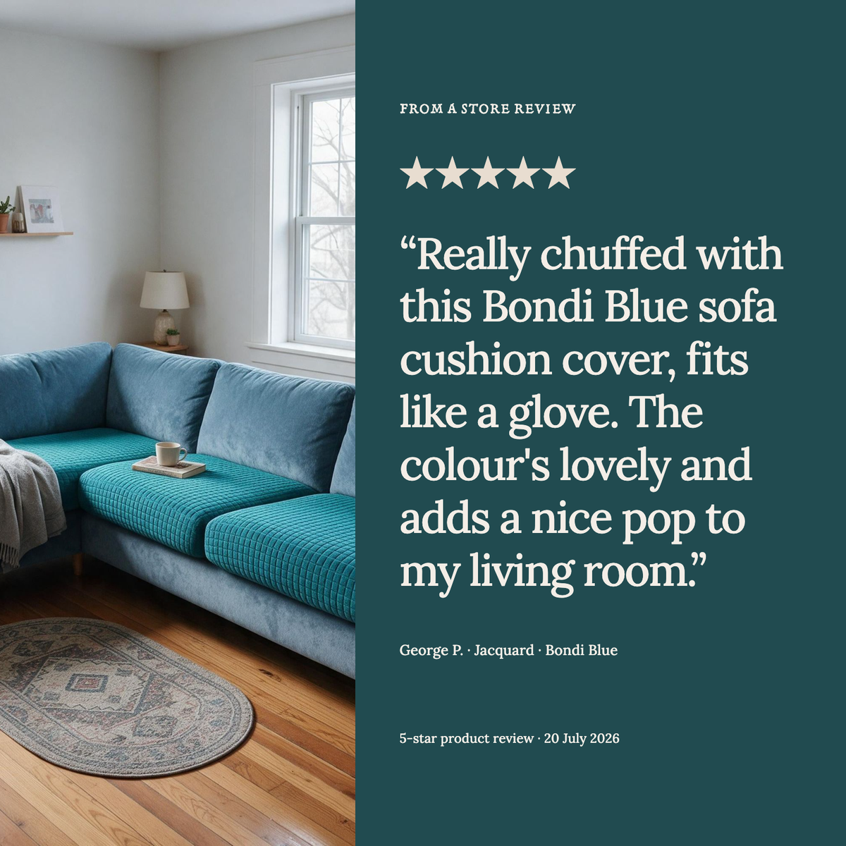 Housse de coussin de canapé Jacquard · Bleu canard · Extensible — Un avis client de la boutique