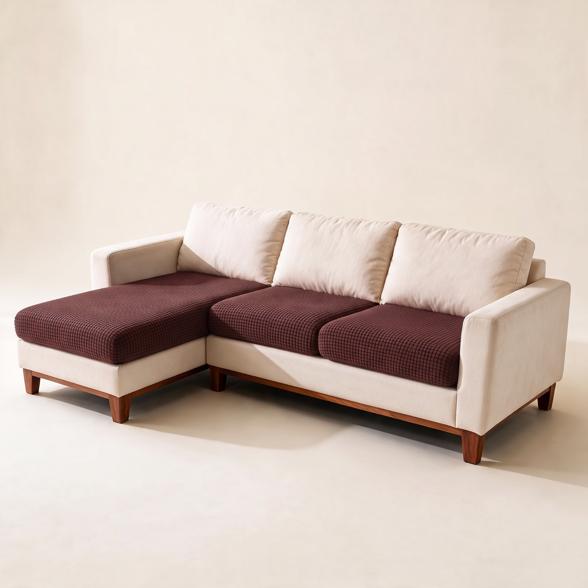 Housse de coussin de canapé Jacquard · Chocolat · Extensible — Vue d’ensemble