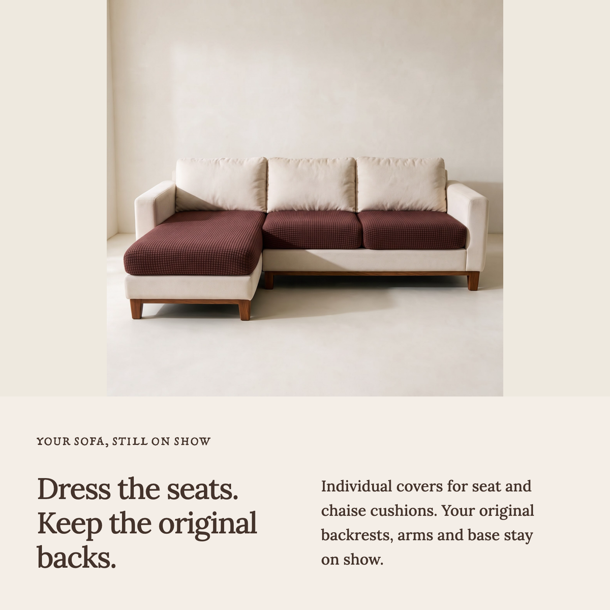 Housse de coussin de canapé Jacquard · Chocolat · Extensible — Une housse pour chaque coussin