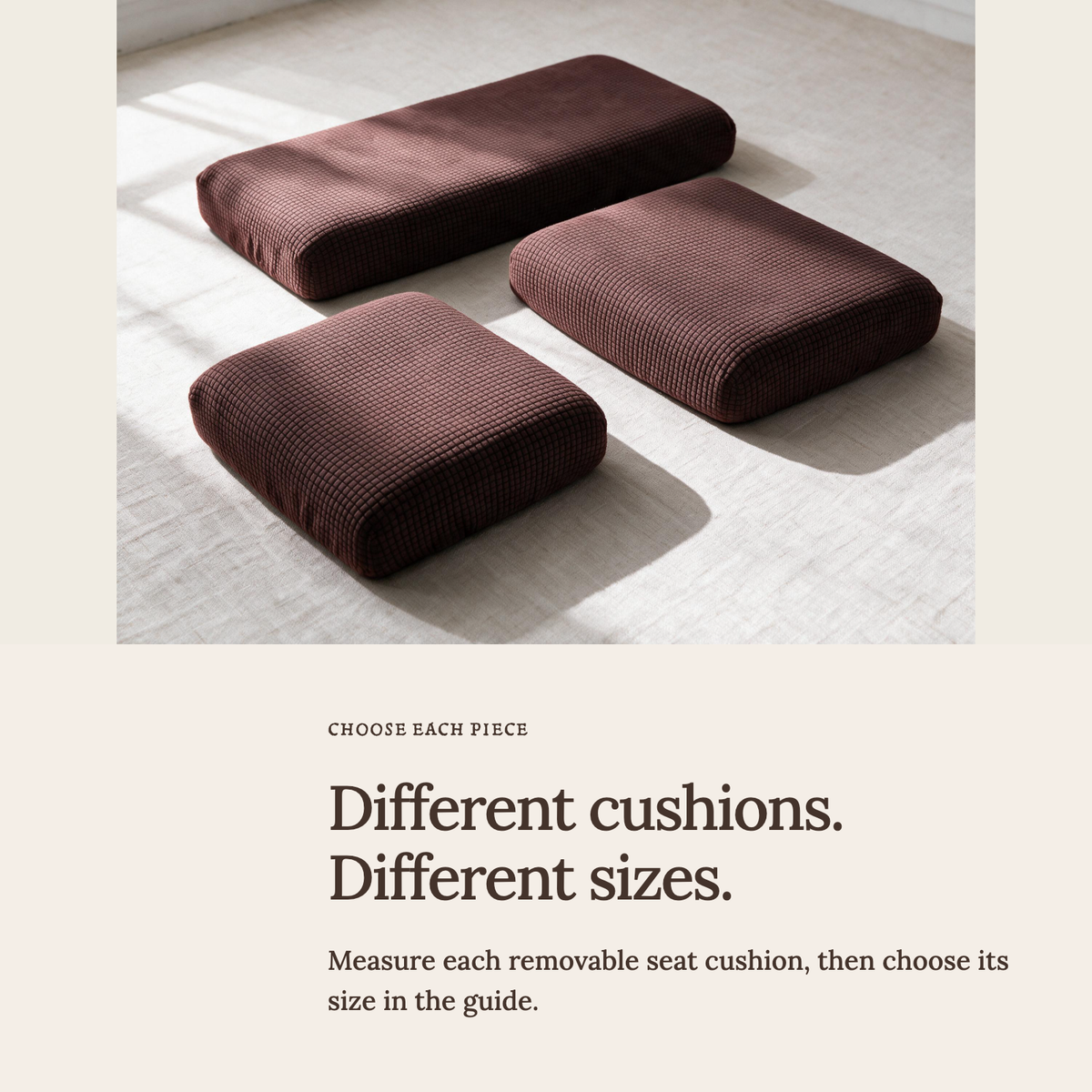 Housse de coussin de canapé Jacquard · Chocolat · Extensible — Choisir la bonne taille