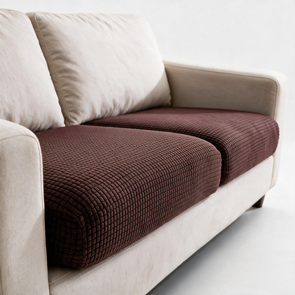 Housse de coussin de canapé Jacquard · Chocolat · Extensible — Détail du tissu jacquard
