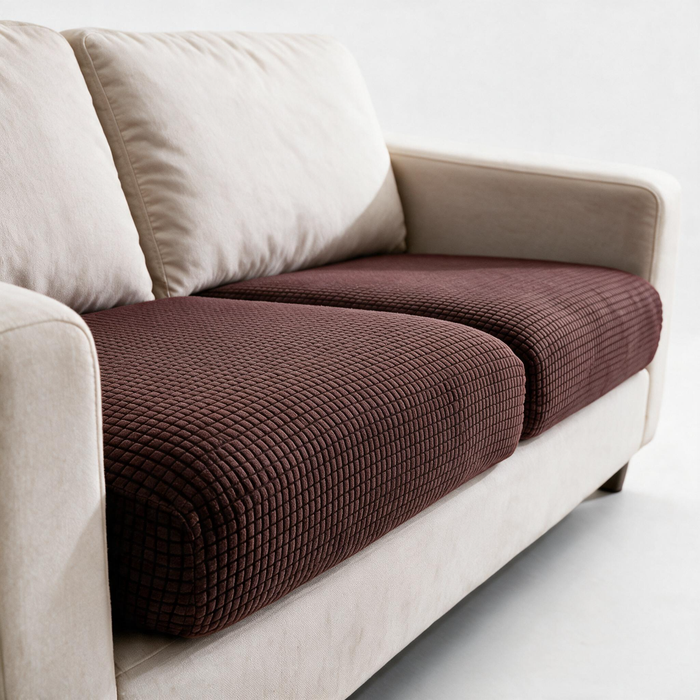 Housse de coussin de canapé Jacquard · Chocolat · Extensible — Détail du tissu jacquard