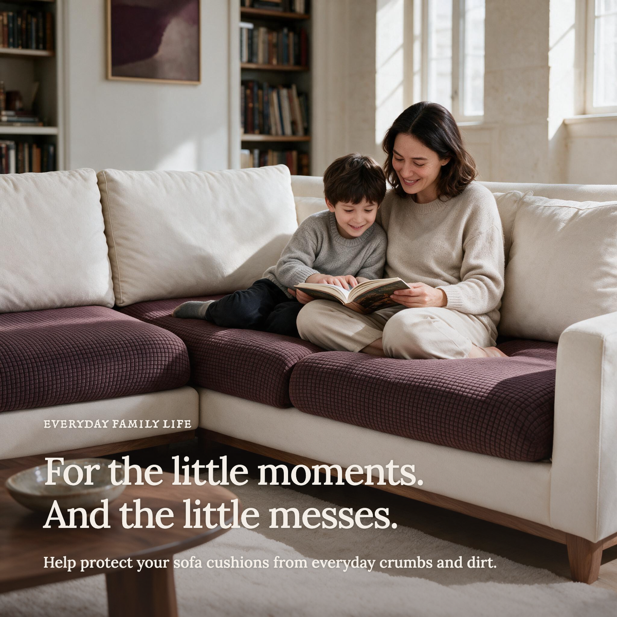 Housse de coussin de canapé Jacquard · Chocolat · Extensible — Les petits moments du quotidien