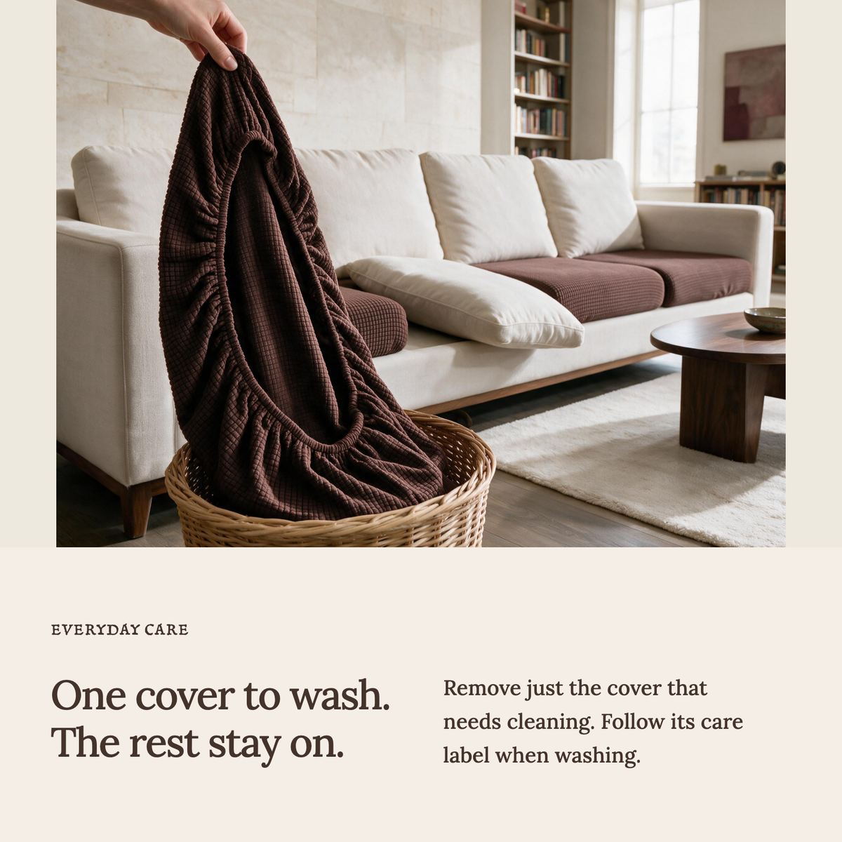Housse de coussin de canapé Jacquard · Chocolat · Extensible — Lavez une housse sans retirer les autres