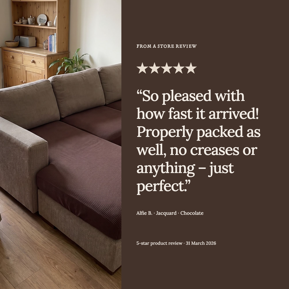 Housse de coussin de canapé Jacquard · Chocolat · Extensible — Un avis client de la boutique