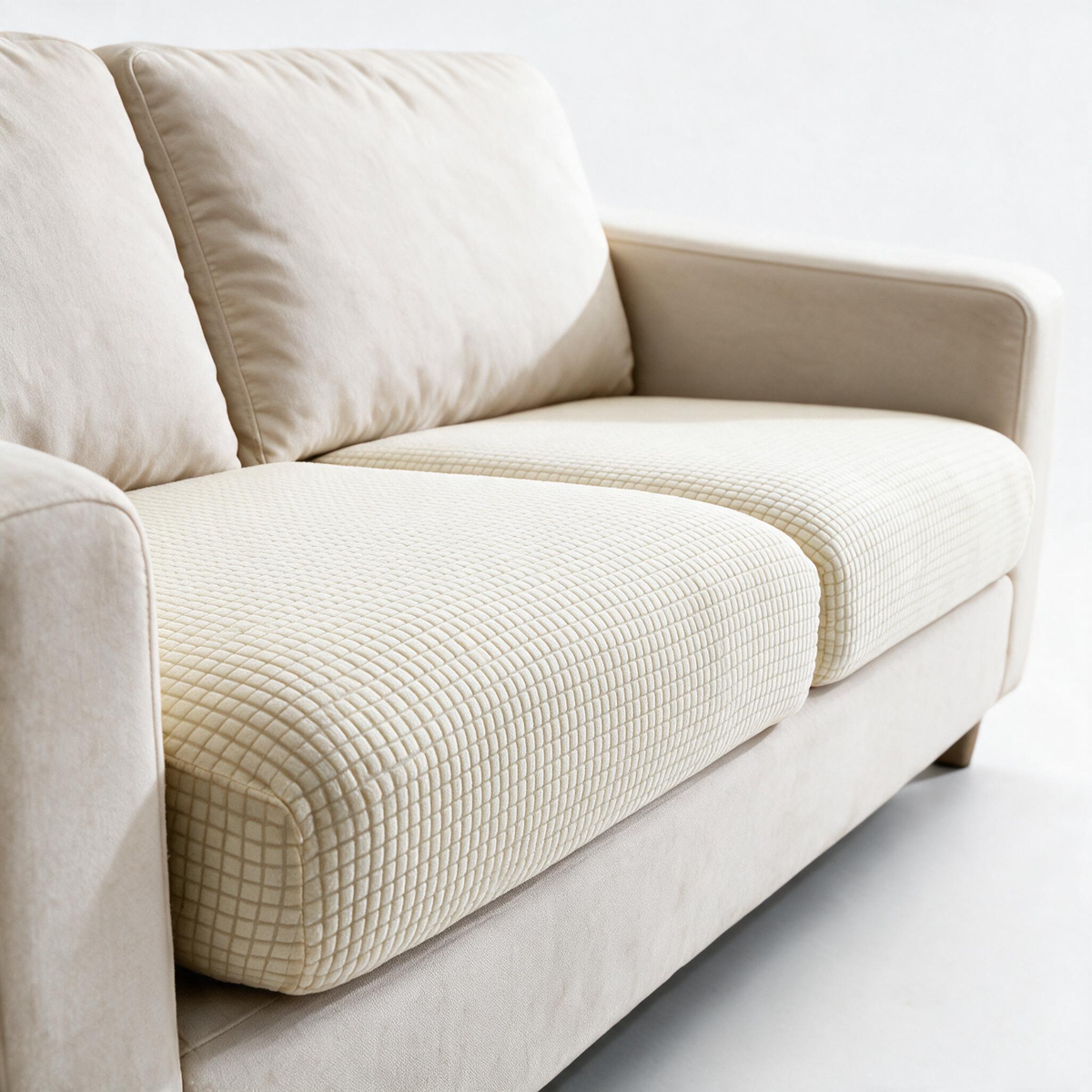 Housse de coussin de canapé Jacquard · Blanc cassé · Extensible — Détail du tissu jacquard