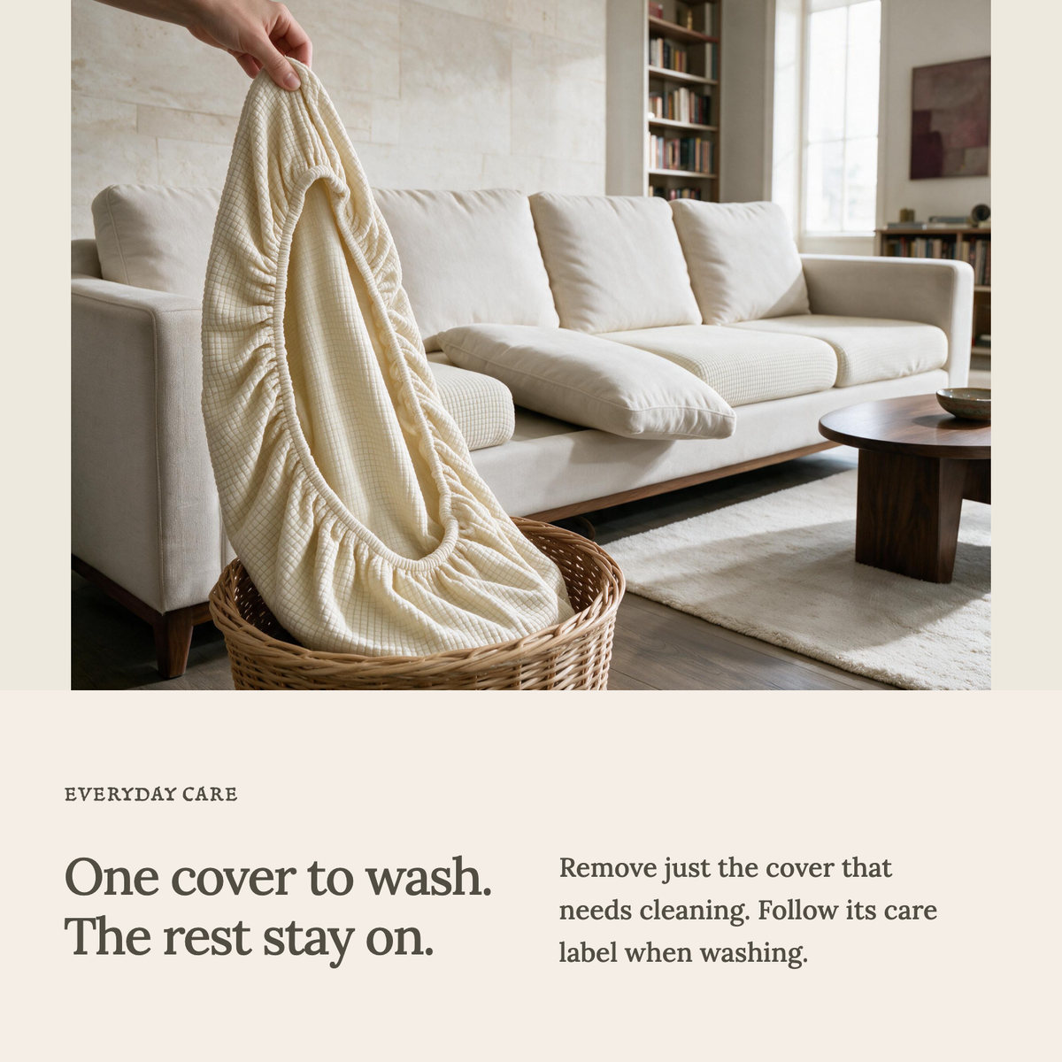 Housse de coussin de canapé Jacquard · Blanc cassé · Extensible — Lavez une housse sans retirer les autres