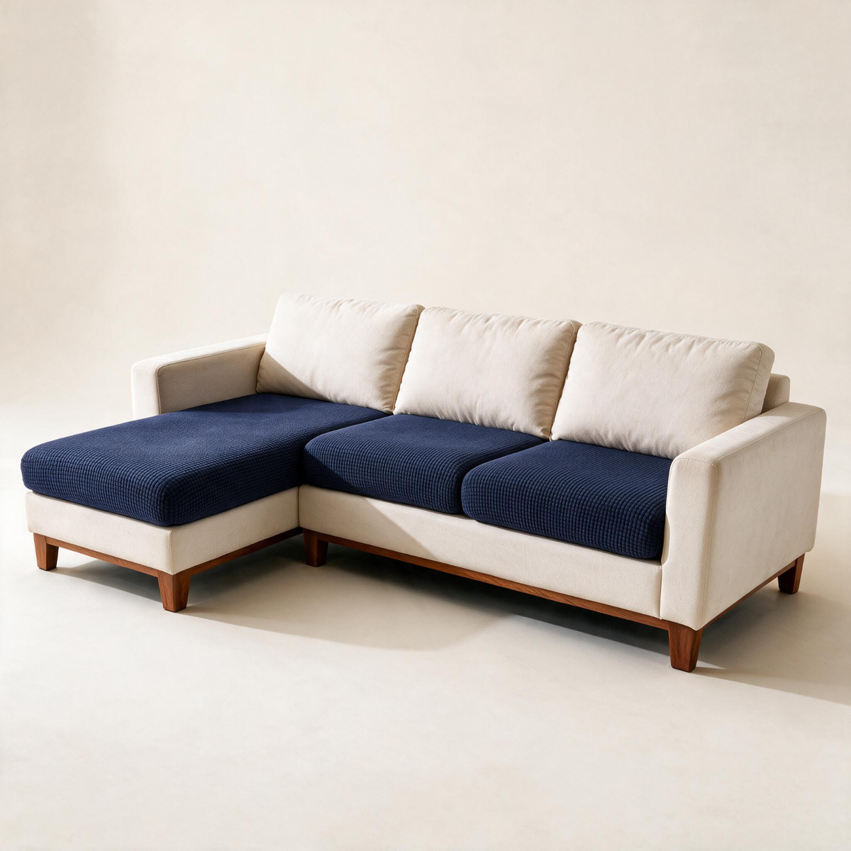 Housse de coussin de canapé Jacquard · Bleu marine · Extensible — Vue d’ensemble