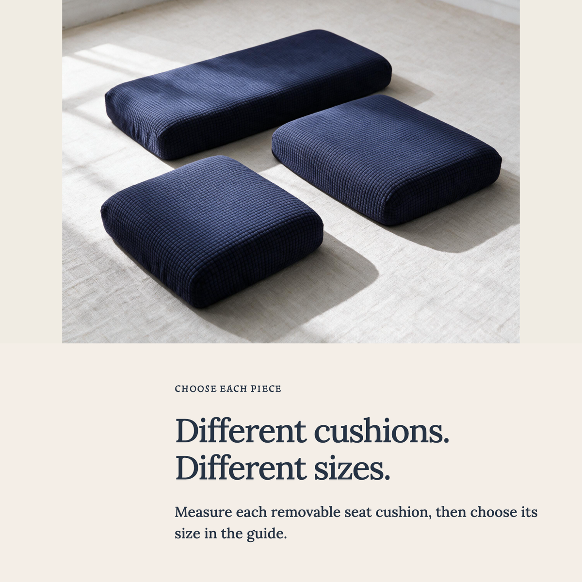 Housse de coussin de canapé Jacquard · Bleu marine · Extensible — Choisir la bonne taille