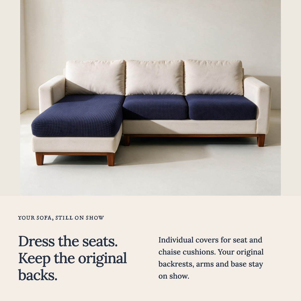 Housse de coussin de canapé Jacquard · Bleu marine · Extensible — Une housse pour chaque coussin