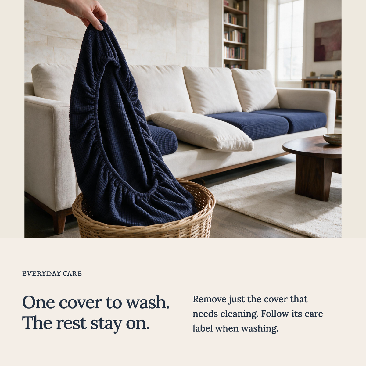 Housse de coussin de canapé Jacquard · Bleu marine · Extensible — Lavez une housse sans retirer les autres