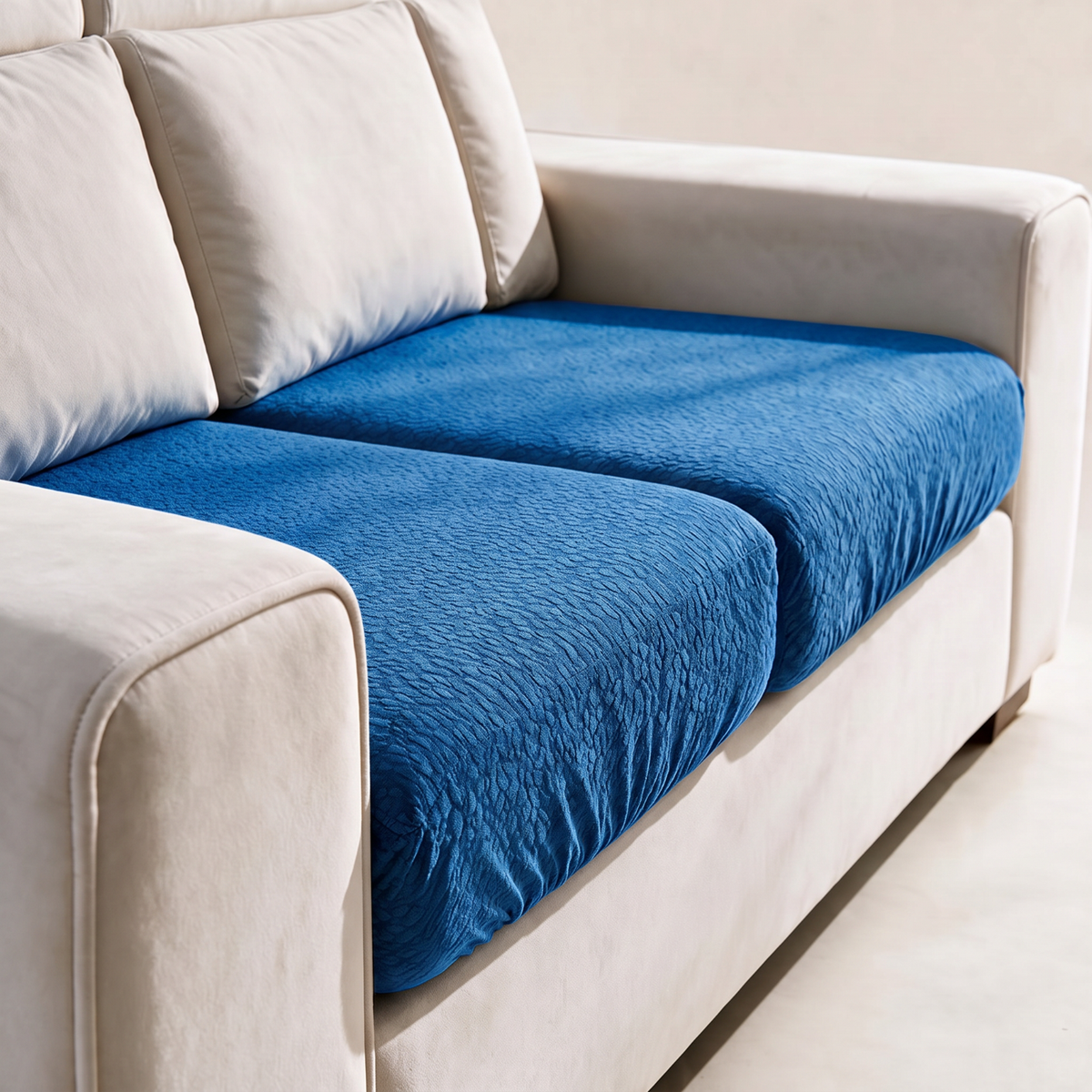 Housse de coussin de canapé Imperméable · Bleu foncé — Un tissu texturé qui épouse le coussin