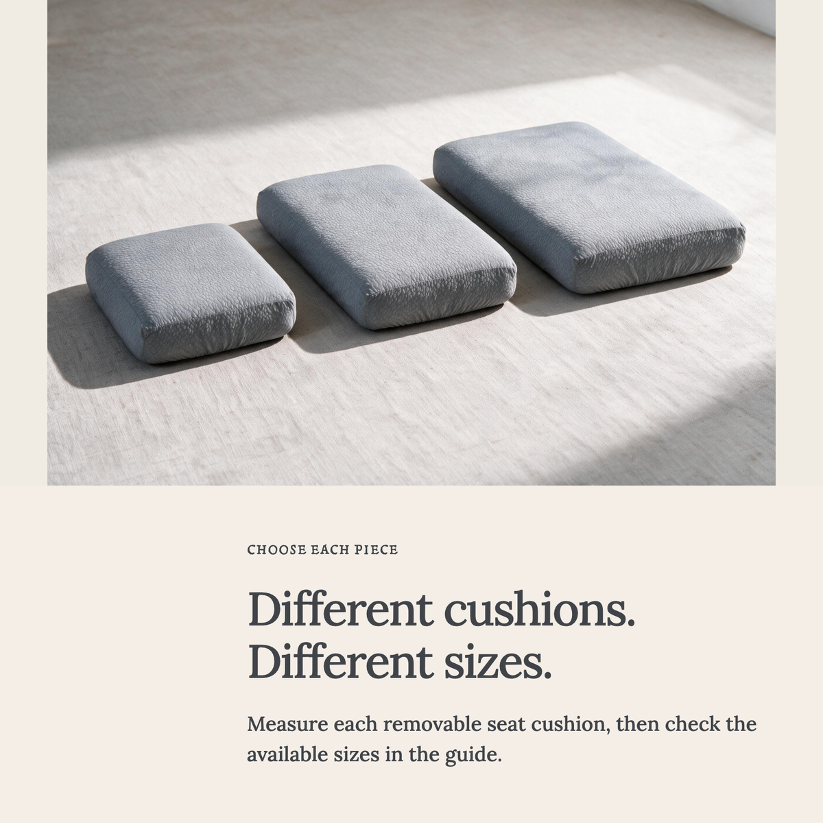 Housse de coussin de canapé Imperméable · Gris clair — Choisir la bonne taille