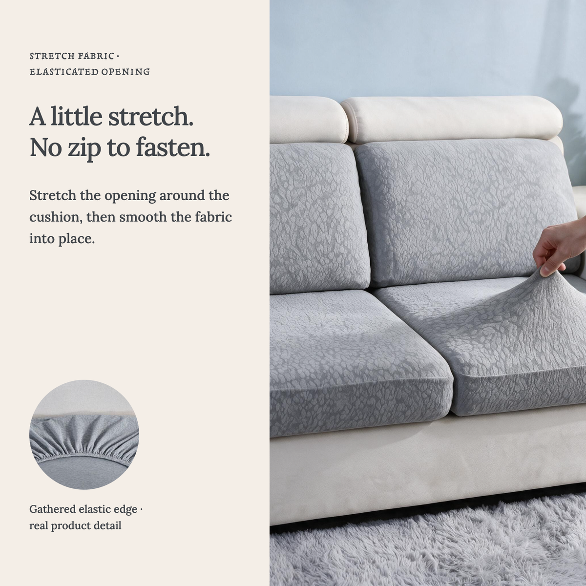 Housse de coussin de canapé Imperméable · Gris clair — Un tissu extensible, sans fermeture éclair
