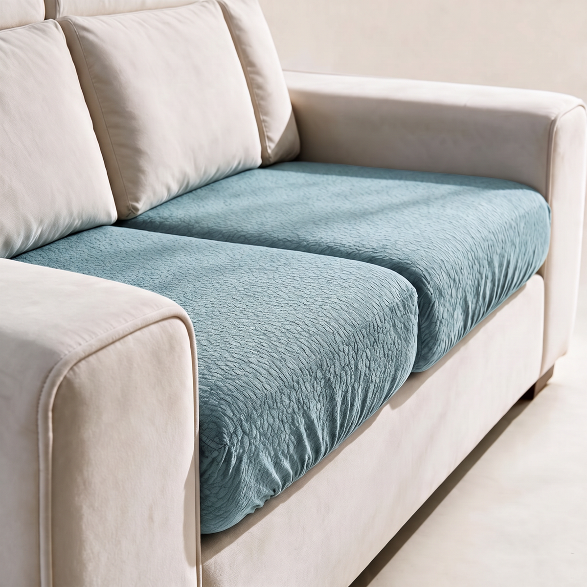 Housse de coussin de canapé Imperméable · Bleu ciel — Un tissu texturé qui épouse le coussin